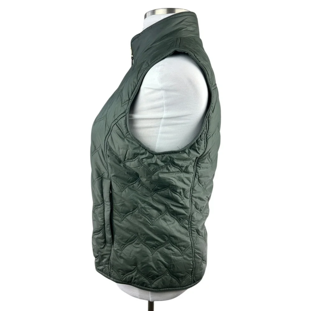 Vineyard Vines Chevron Quilted Whale Tail Vest Green Gold Full Zip Women's Large - Picture 8 of 14